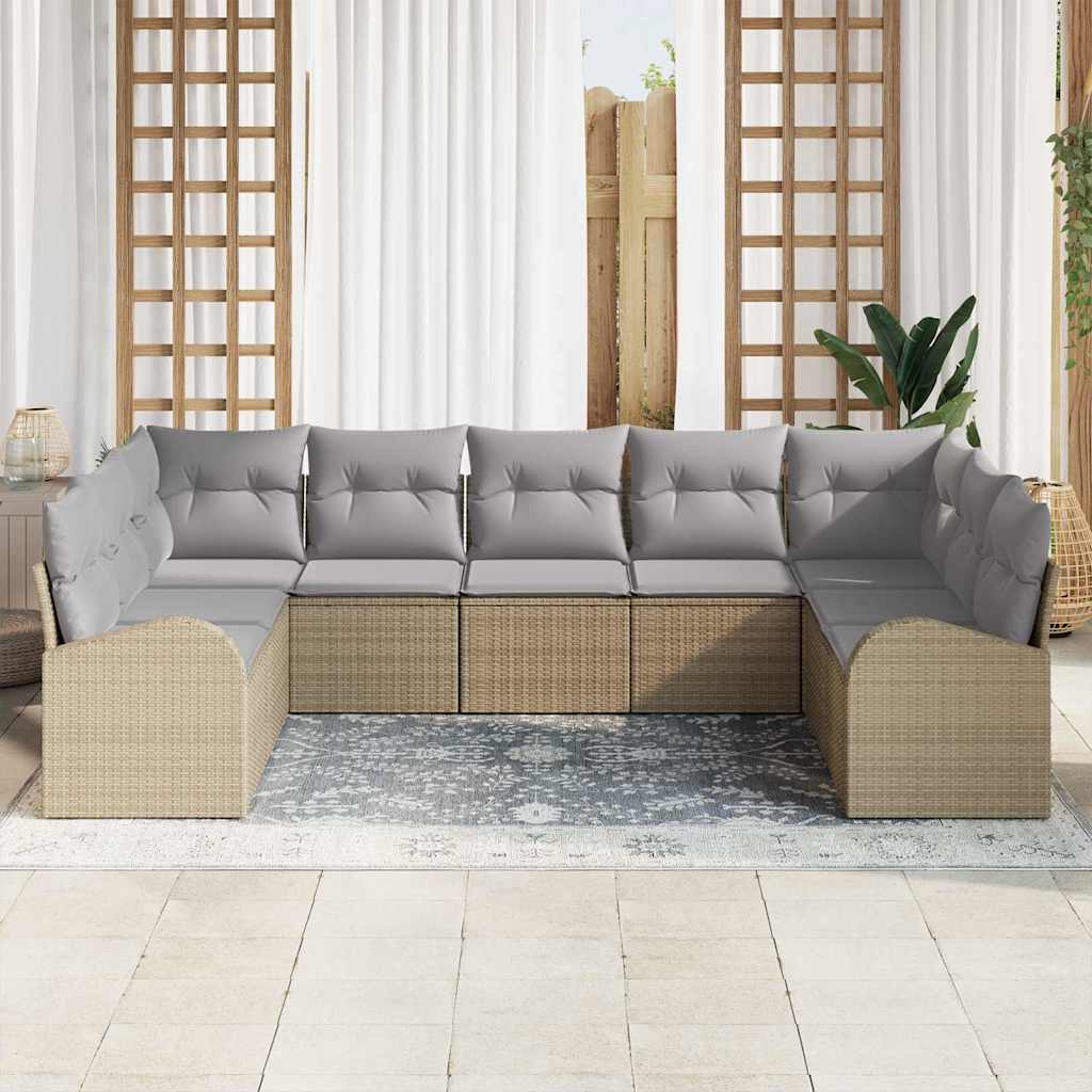 Tuinbankenset met kussen 9 pcs Beige en Licht Grijs poly rattan
