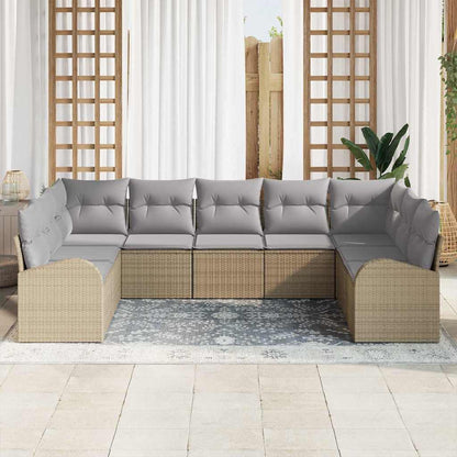 Tuinbankenset met kussen 9 pcs Beige en Licht Grijs poly rattan