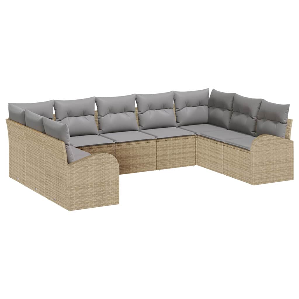 Tuinbankenset met kussen 9 pcs Beige en Licht Grijs poly rattan