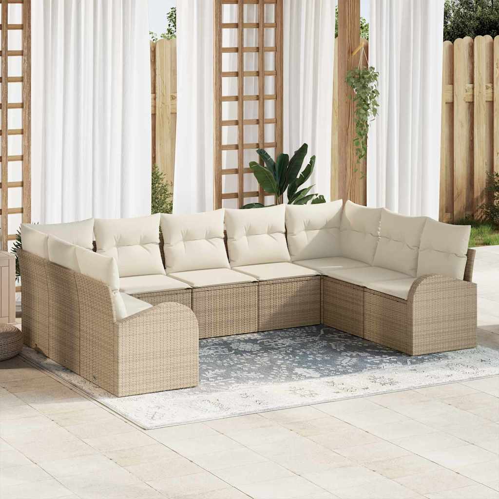 Tuinbankenset 9 st Beige en Wit poly rattan