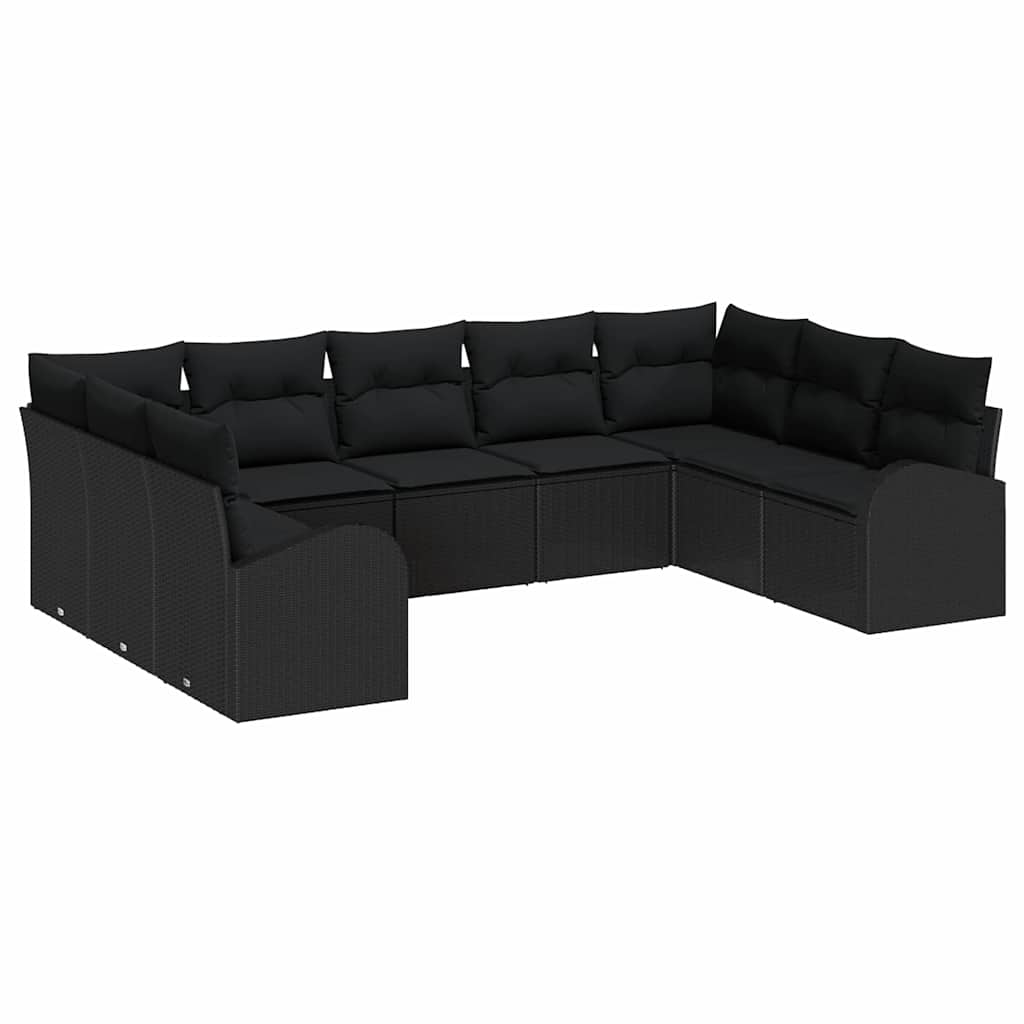 Tuinbankenset met kussen met opslag 9 pcs Zwart poly rattan