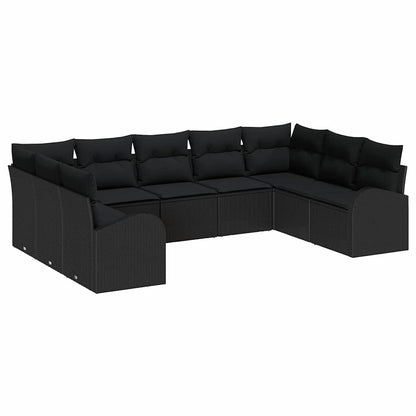 Tuinbankenset met kussen met opslag 9 pcs Zwart poly rattan