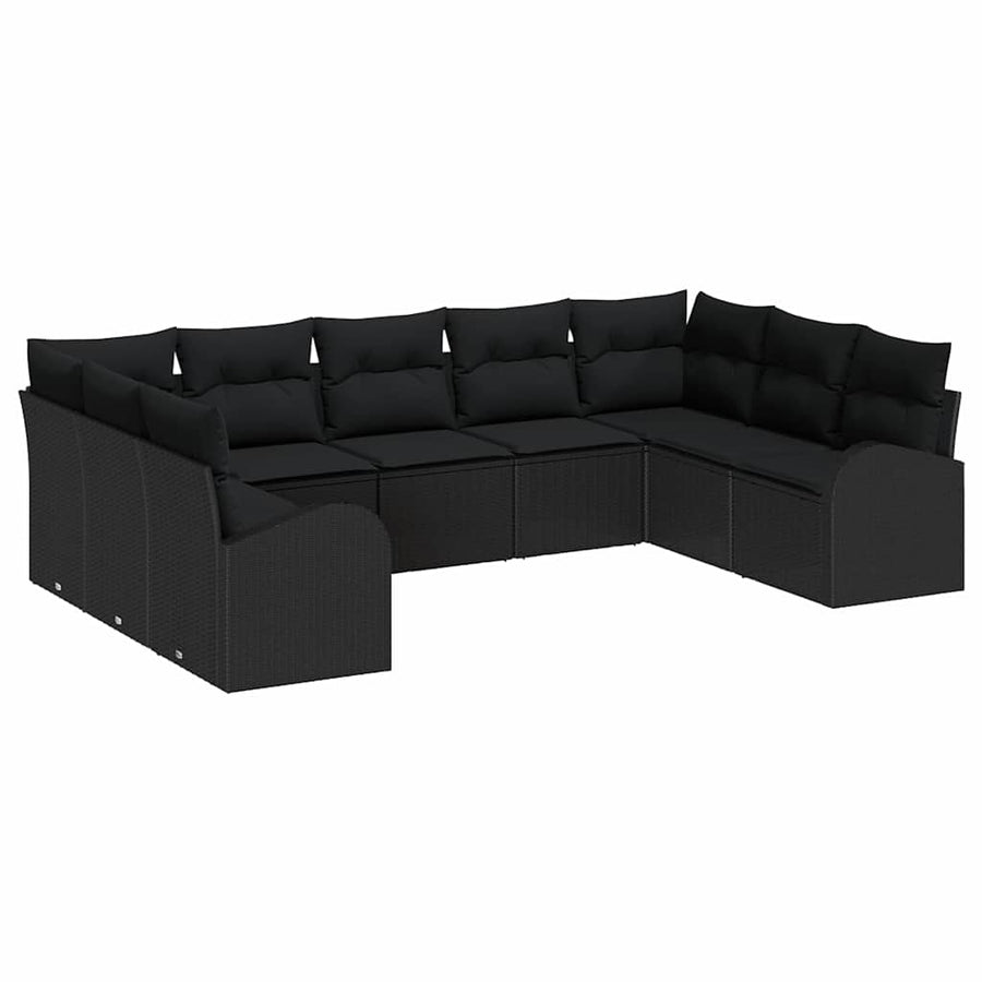 Tuinbankenset met kussen met opslag 9 pcs Zwart poly rattan