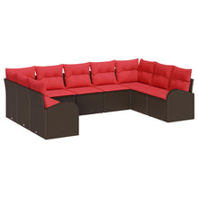 Tuinbankenset met kussen 9 pcs Bruin en Rood poly rattan
