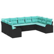 Tuinbankenset Met Kussen 9 Pcs Poly Rattan Zwart en turquoise