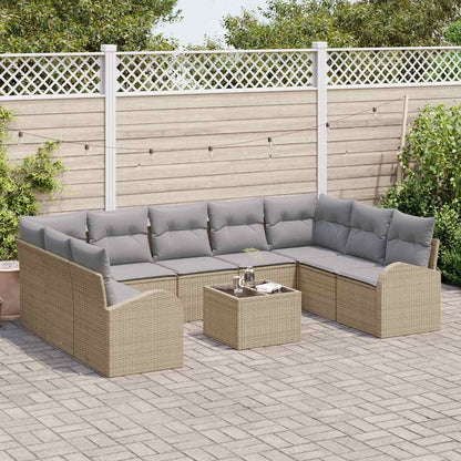 Tuinbankenset met kussen 10 pcs Beige en lichtgrijs poly rattan