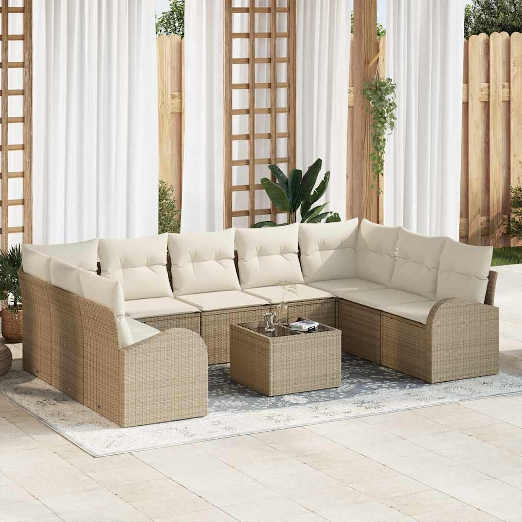 Tuinbankenset 10 st Beige en Wit poly rattan
