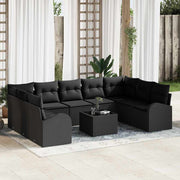 Tuinbankenset poly rattan zwart 9 zitplaatsen