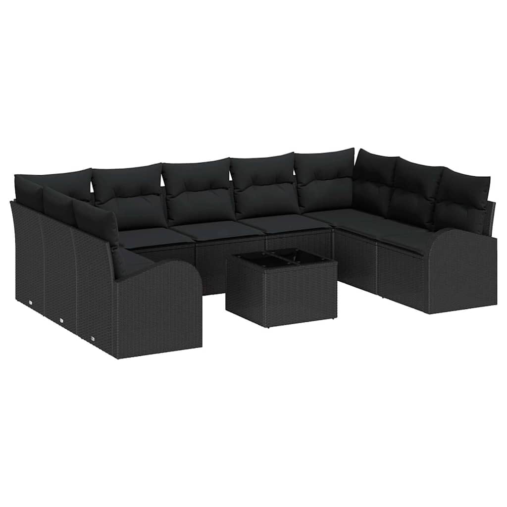 Tuinbankenset met kussen met opslag 10 pcs Zwart poly rattan