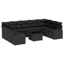 Tuinbankenset met kussen met opslag 10 pcs Zwart poly rattan