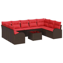 Tuinbankenset met kussen 10 pcs Bruin en Rood poly rattan