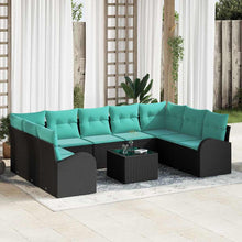 Tuinbankenset Met Kussen 10 Pcs Poly Rattan Zwart en turquoise