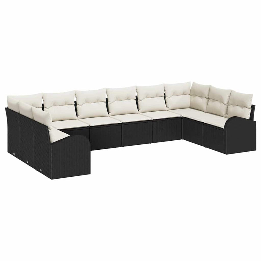 Tuinbankenset met kussen 10 pcs Zwart en Wit poly rattan