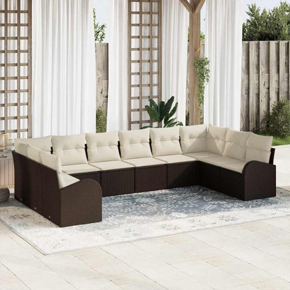 Tuinbankenset met kussen 10 pcs Bruin en wit poly rattan