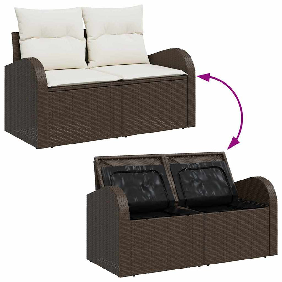Tuinbankenset met kussen 10 pcs Bruin en wit poly rattan