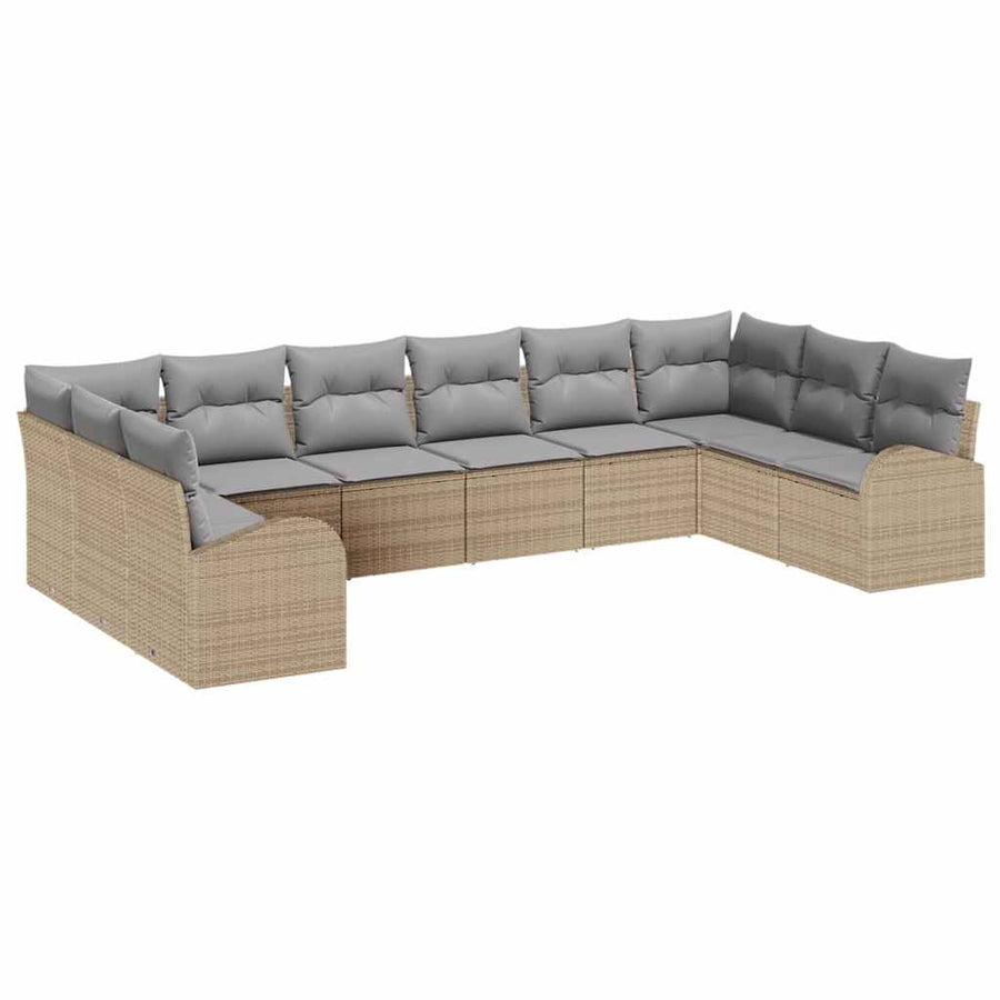 Tuinbankenset 10 pcs Beige en Licht Grijs poly rattan