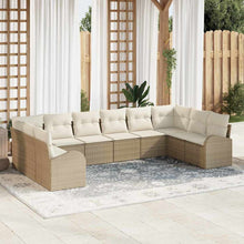Tuinbankenset met kussen 10 pcs Beige en Wit poly rattan