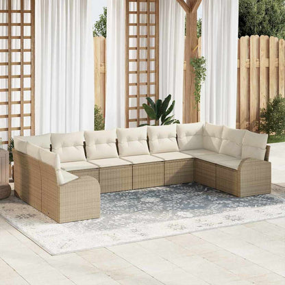 Tuinbankenset met kussen 10 pcs Beige en Wit poly rattan