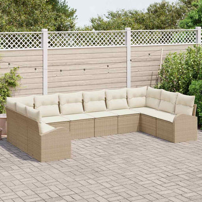 Tuinbankenset met kussen 10 pcs Beige en Wit poly rattan