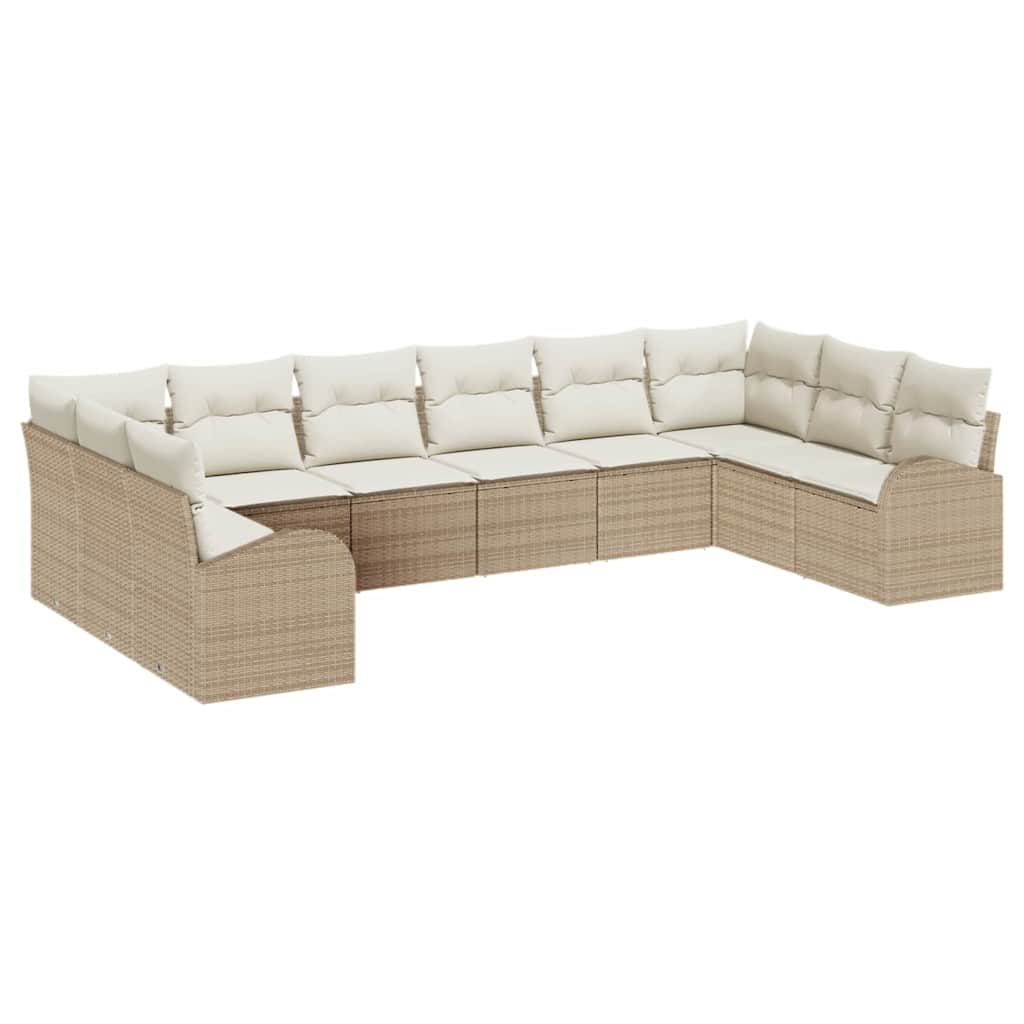 Tuinbankenset met kussen 10 pcs Beige en Wit poly rattan