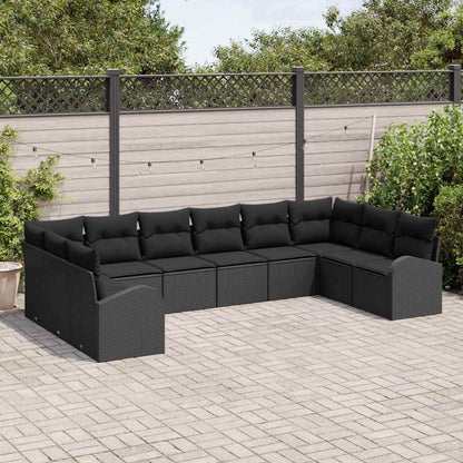 Tuinbankenset met kussen met opslag 10 pcs Zwart poly rattan