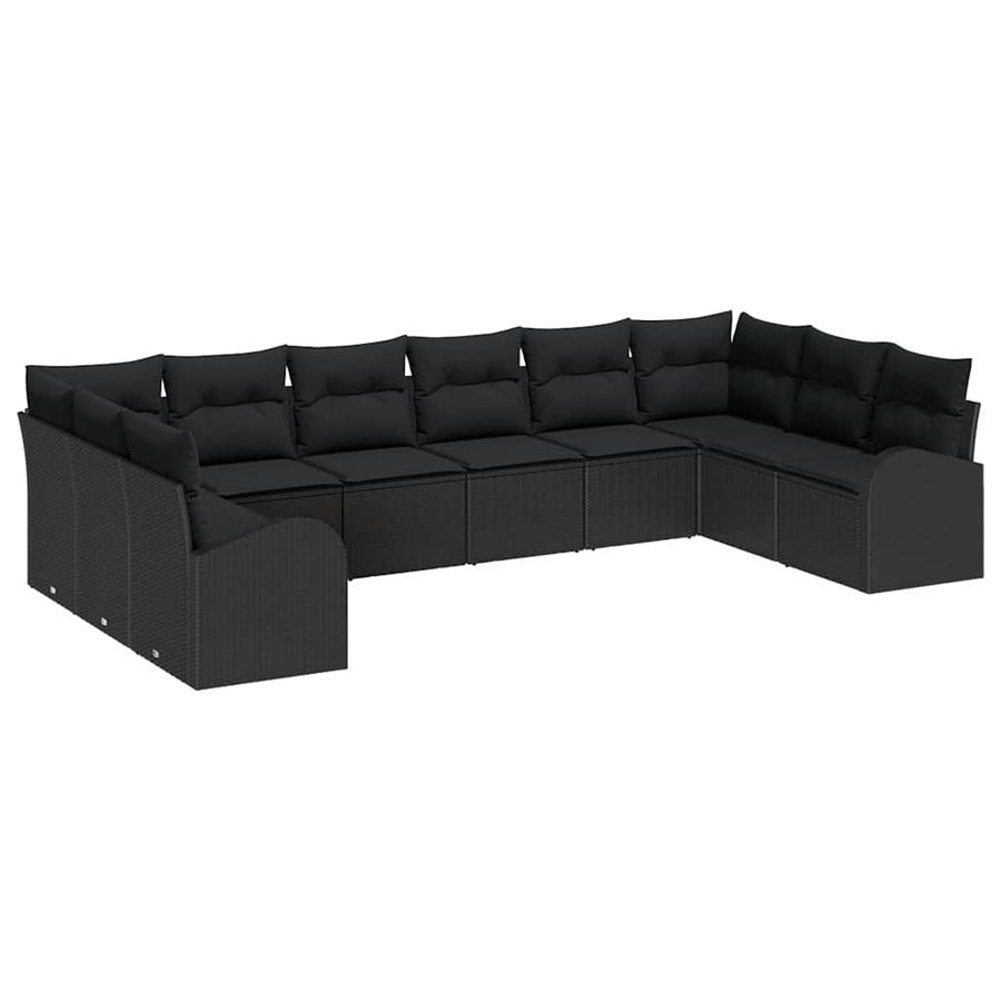 Tuinbankenset met kussen met opslag 10 pcs Zwart poly rattan