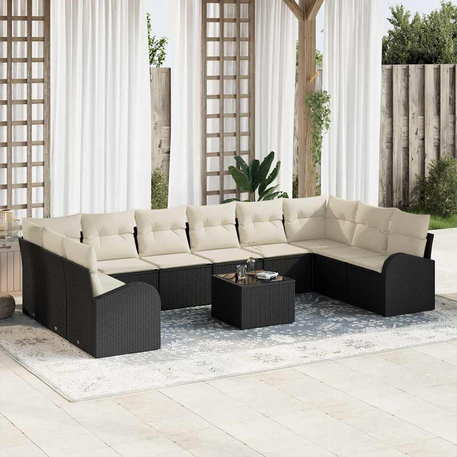 Tuinbankenset met kussen 11 pcs Bruin en Crème poly rattan