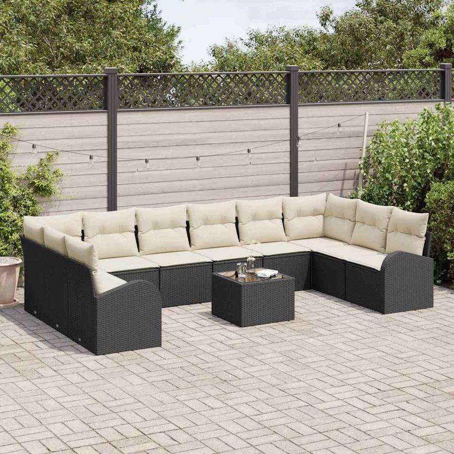 Tuinbankenset met kussen 11 pcs Bruin en Crème poly rattan