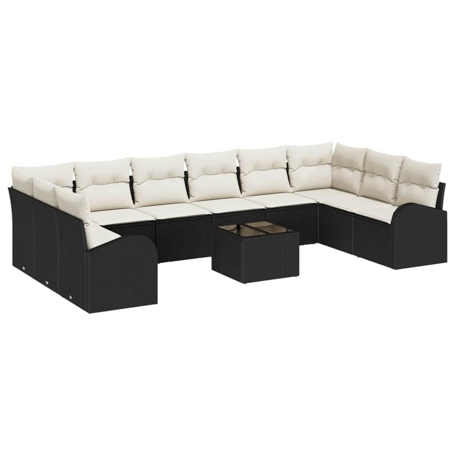 Tuinbankenset met kussen 11 pcs Bruin en Crème poly rattan