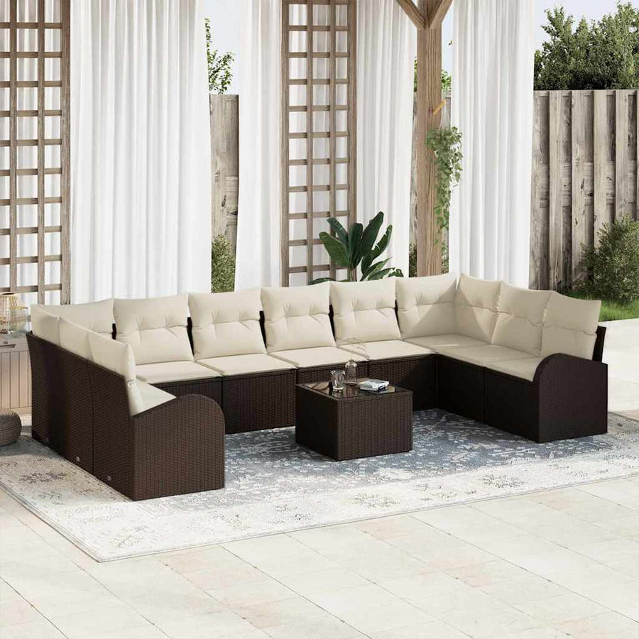 Tuinbankenset met kussen 11 pcs Bruin en Crème poly rattan