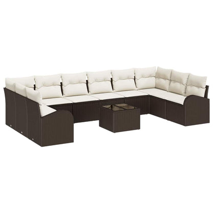 Tuinbankenset met kussen 11 pcs Bruin en Crème poly rattan