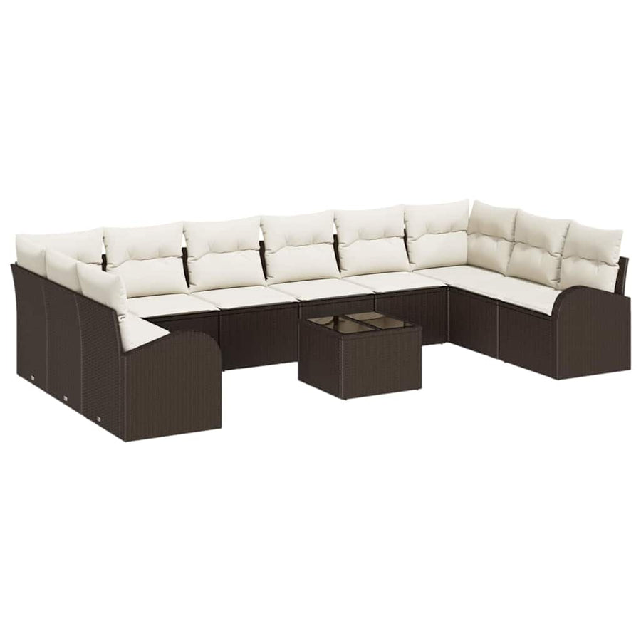 Tuinbankenset met kussen 11 pcs Bruin en Crème poly rattan