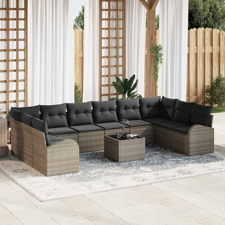 Tuinbankenset met kussen 11 pcs Lichtgrijs poly rattan