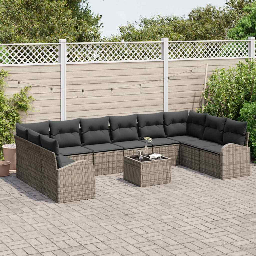 Tuinbankenset met kussen 11 pcs Lichtgrijs poly rattan