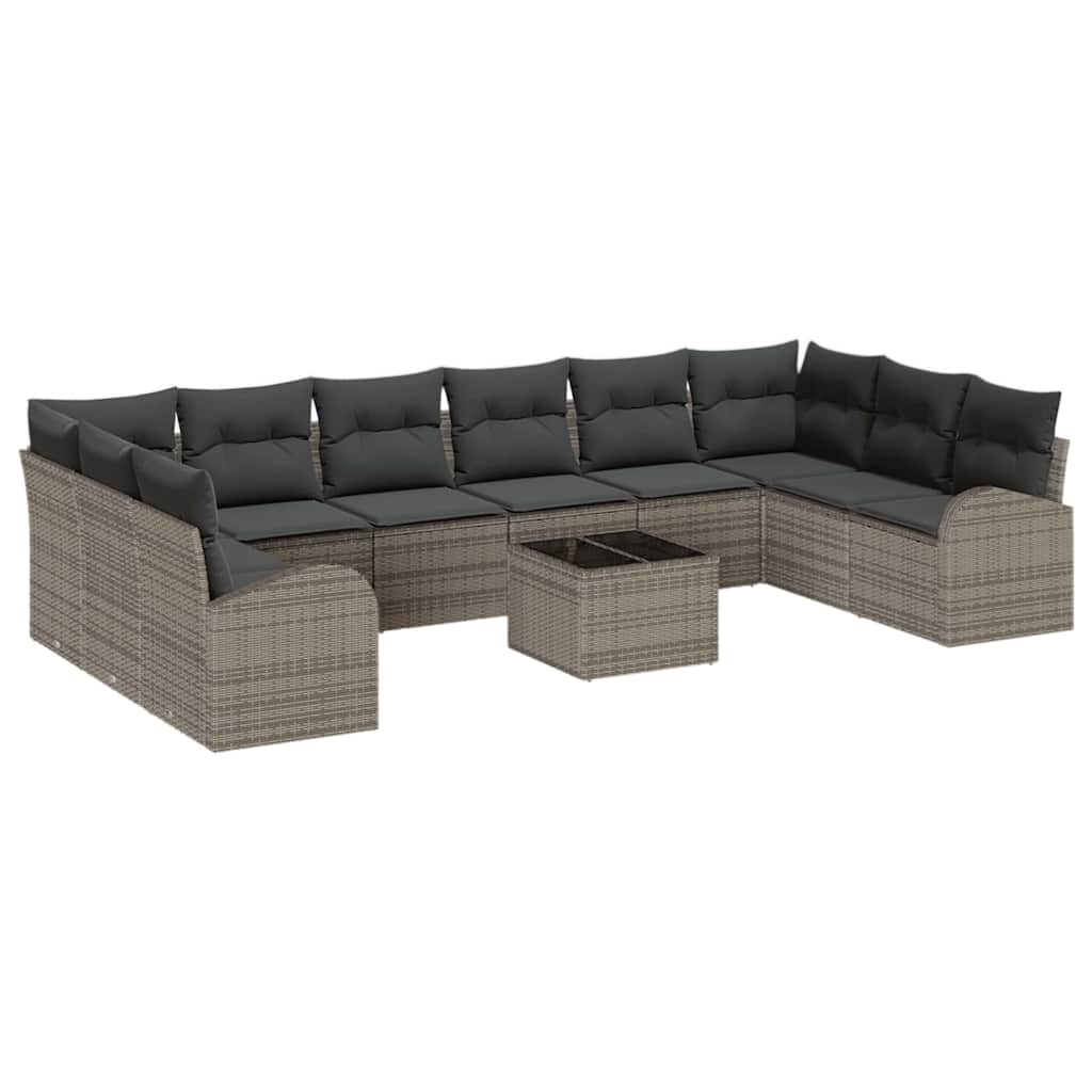 Tuinbankenset met kussen 11 pcs Lichtgrijs poly rattan