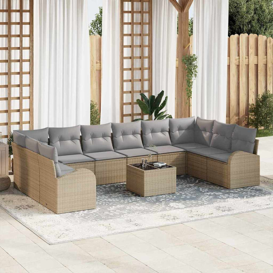 Tuinbankenset 11 pcs Beige en Licht Grijs poly rattan