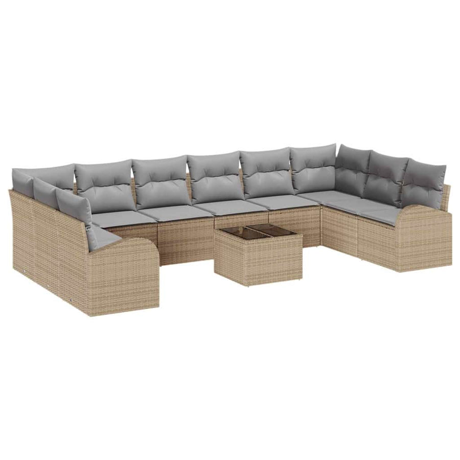 Tuinbankenset 11 pcs Beige en Licht Grijs poly rattan