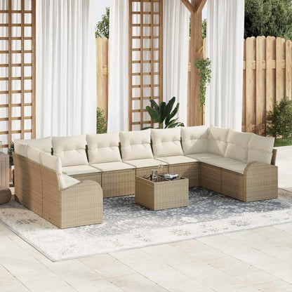 Bankstel met kussen 11 pcs Beige en Crème poly rattan