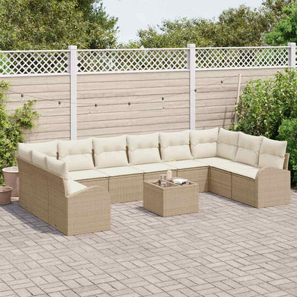 Bankstel met kussen 11 pcs Beige en Crème poly rattan
