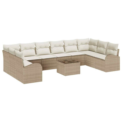 Bankstel met kussen 11 pcs Beige en Crème poly rattan