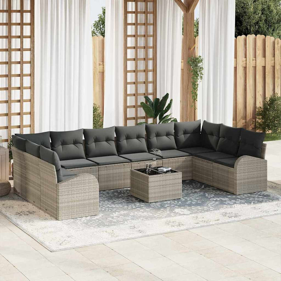 Tuinbankenset met kussen 11 pcs Lichtgrijs poly rattan