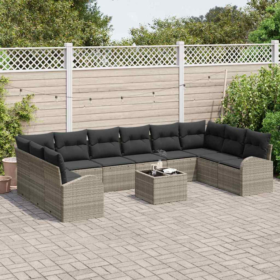 Tuinbankenset met kussen 11 pcs Lichtgrijs poly rattan