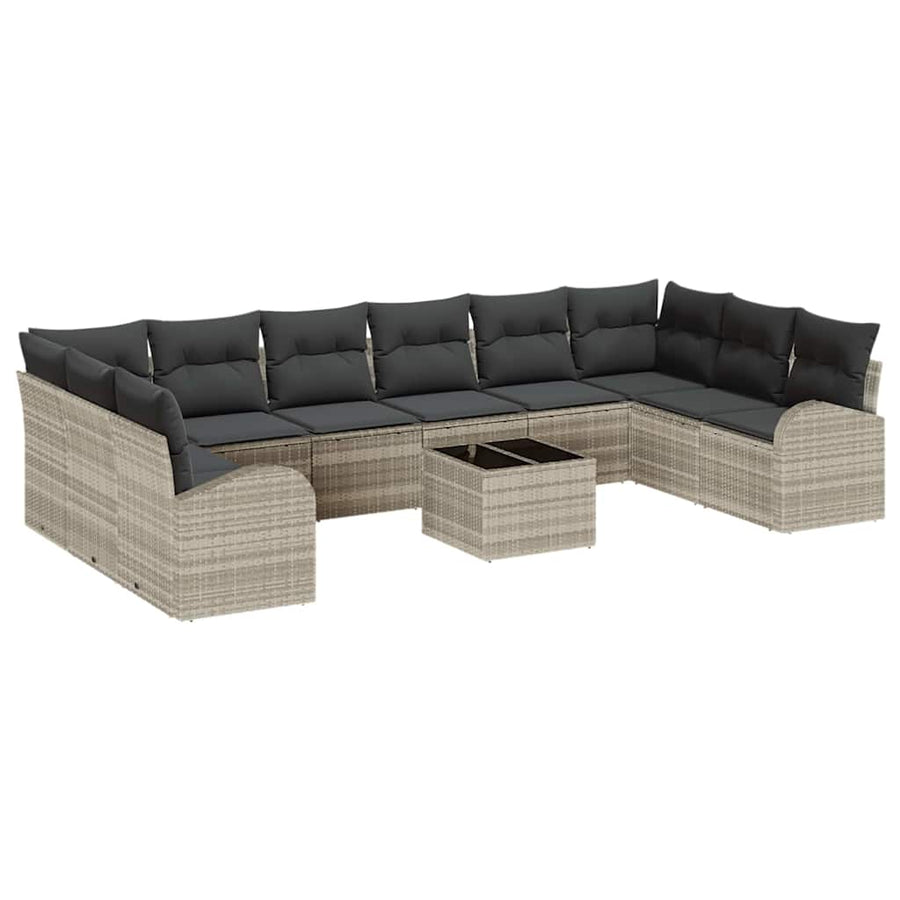 Tuinbankenset met kussen 11 pcs Lichtgrijs poly rattan