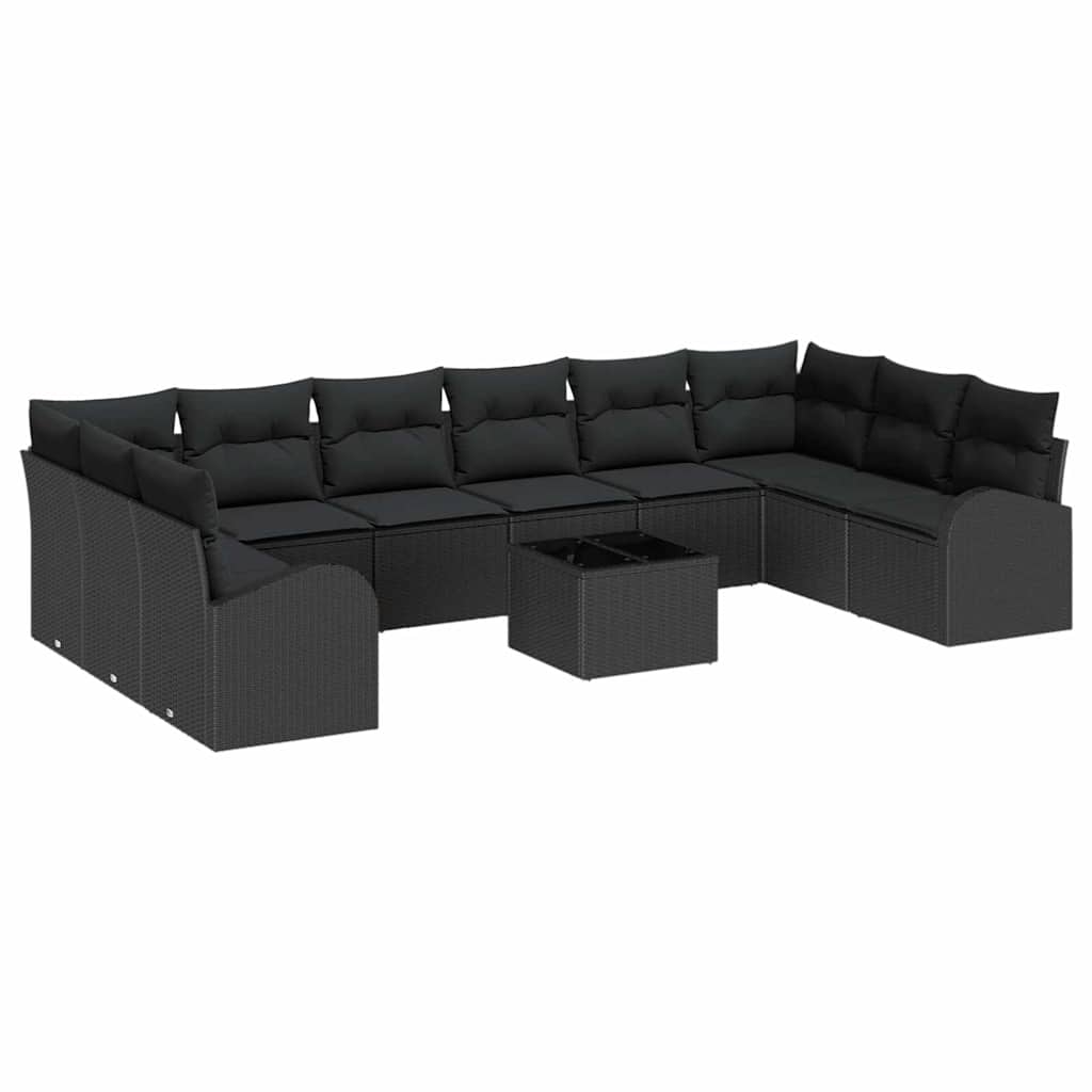 Tuinbankenset met kussen met opslag 11 pcs Zwart poly rattan