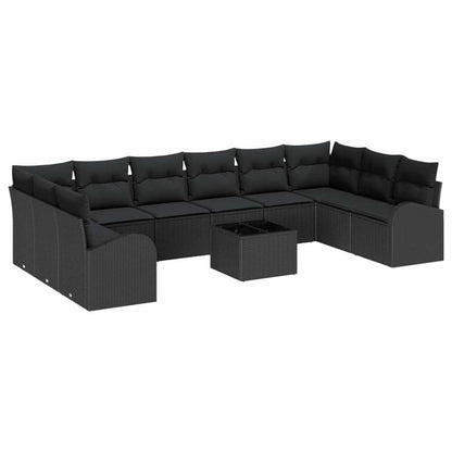 Tuinbankenset met kussen met opslag 11 pcs Zwart poly rattan