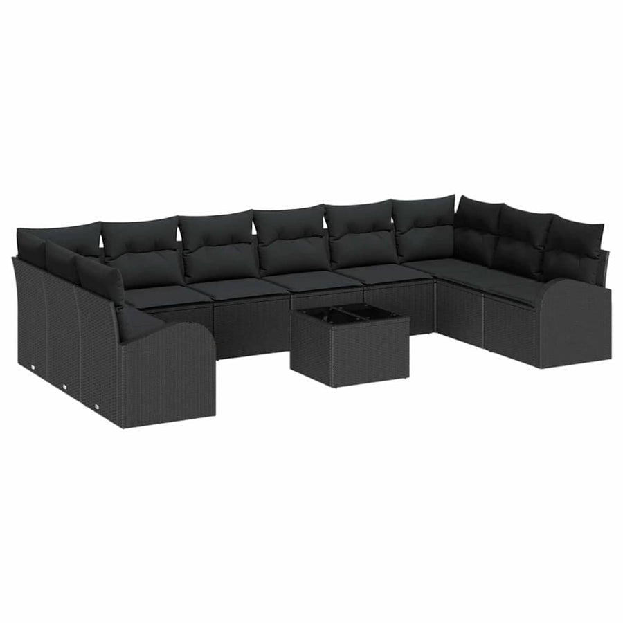 Tuinbankenset met kussen met opslag 11 pcs Zwart poly rattan