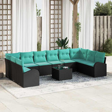 Tuinbankenset Met Kussen 11 Pcs Poly Rattan Zwart en turquoise