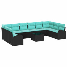 Tuinbankenset Met Kussen 11 Pcs Poly Rattan Zwart en turquoise