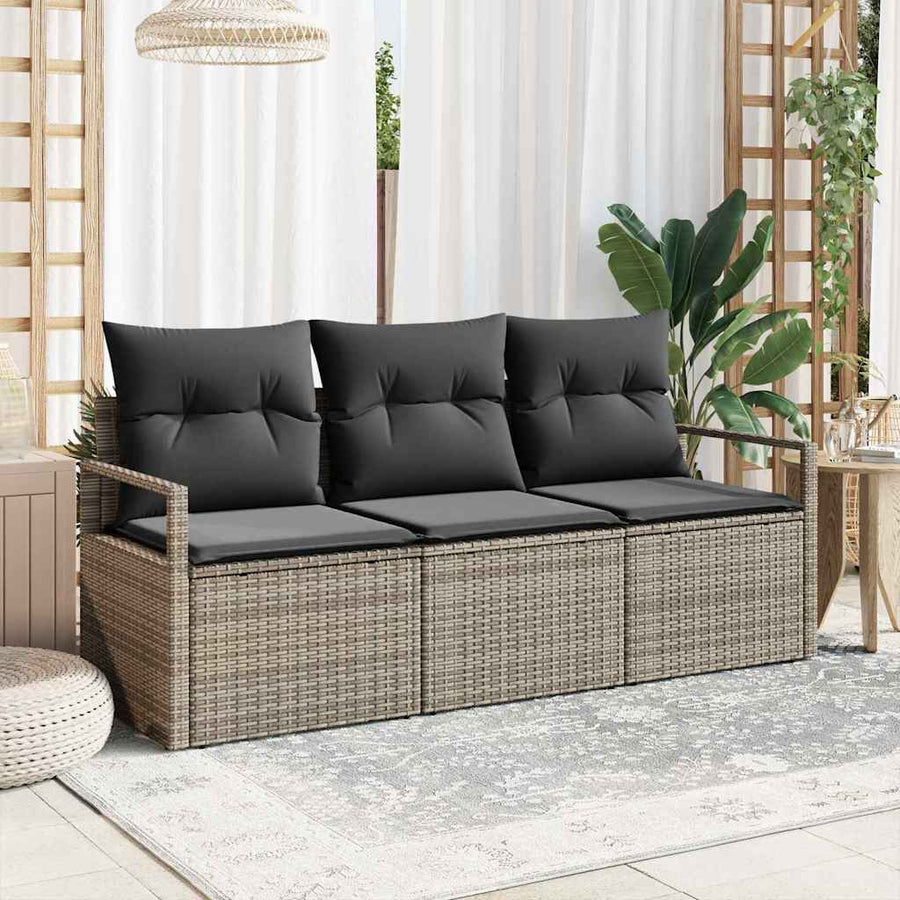 Tuinbankenset met kussen met opslag 3 pcs Grijs poly rattan
