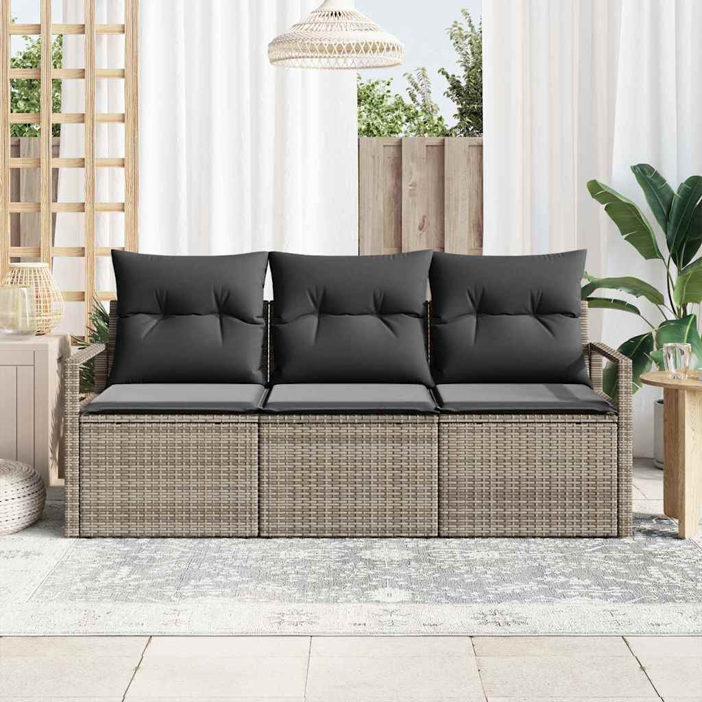 Tuinbankenset met kussen met opslag 3 pcs Grijs poly rattan
